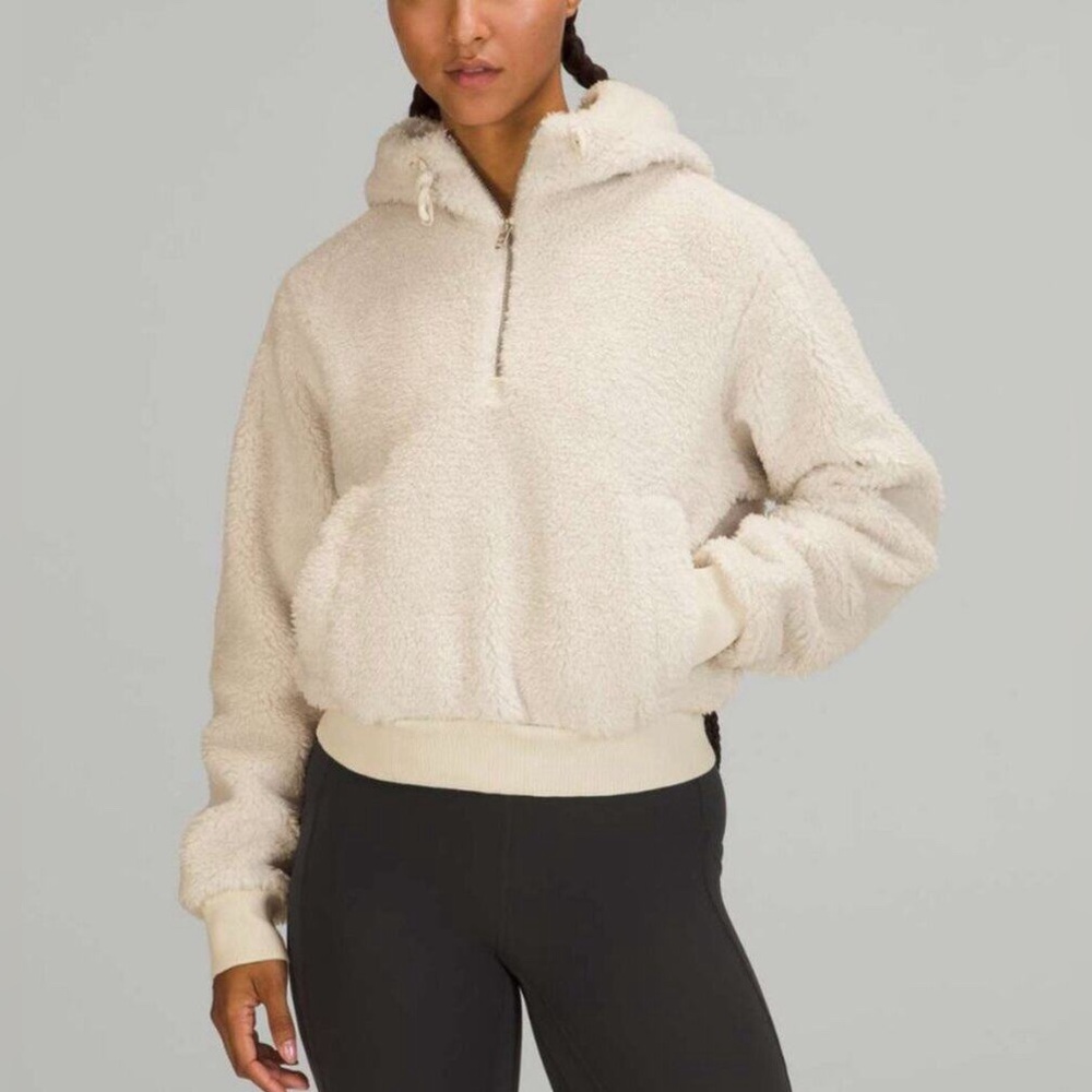 Textured fleece 1/2 zip off white cream color. Cozy Cream Hoodie for Women